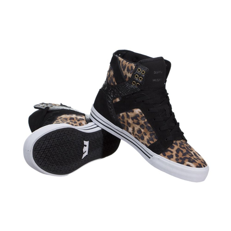 Supra SkyTop Høye Dame Leopard Svarte | LOTRA6310