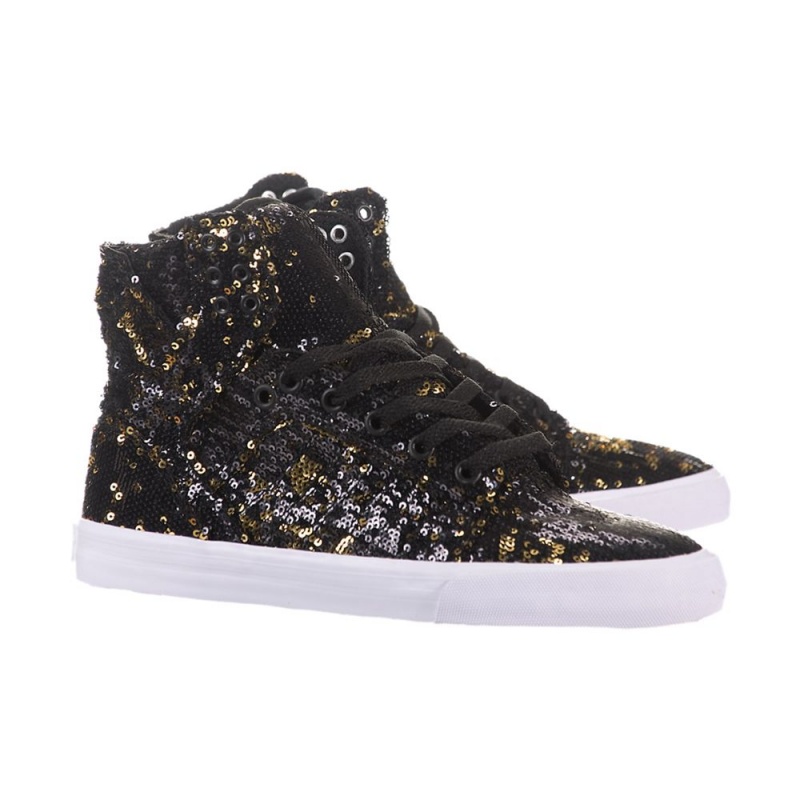 Supra SkyTop Høye Dame Svarte Gull | VPNQB9245