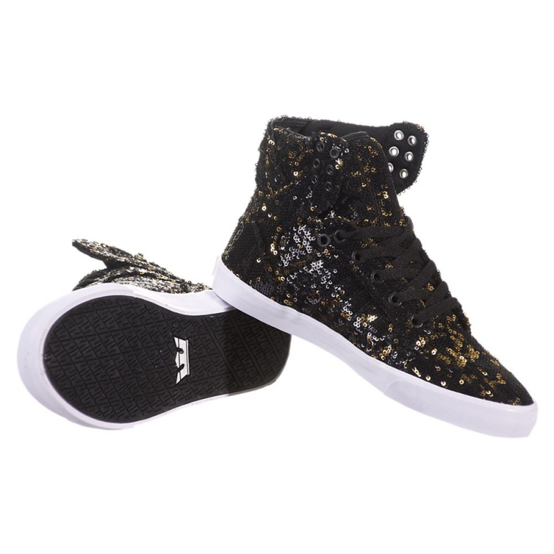 Supra SkyTop Høye Dame Svarte Gull | VPNQB9245